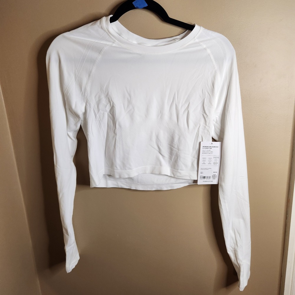 Athleta Momentum Seamless 2.0 Crop Top White Long Sleeve Medium 769208 NWT